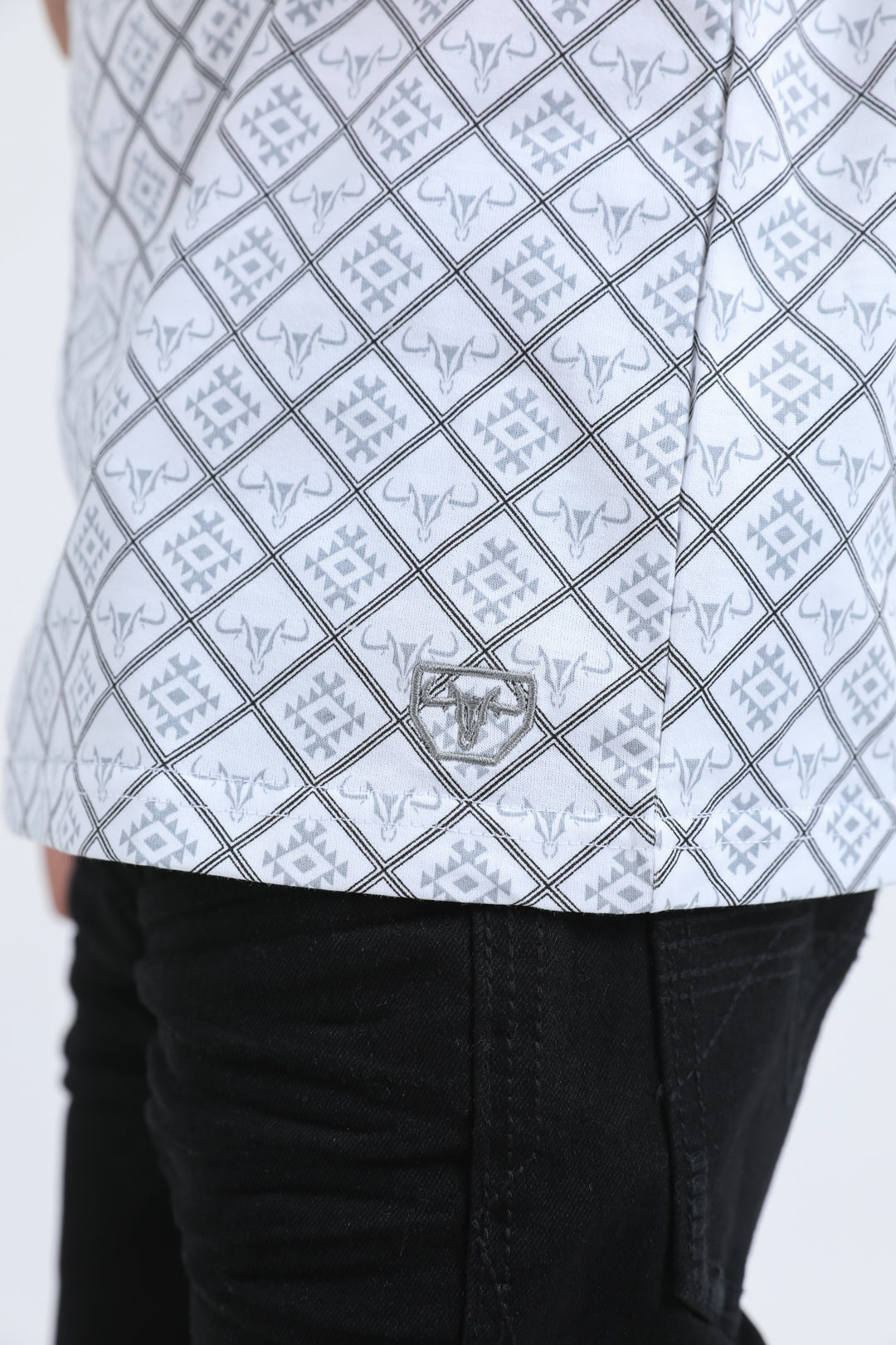 Kids Cotton Modern Fit Stretch Aztec Print White Polo