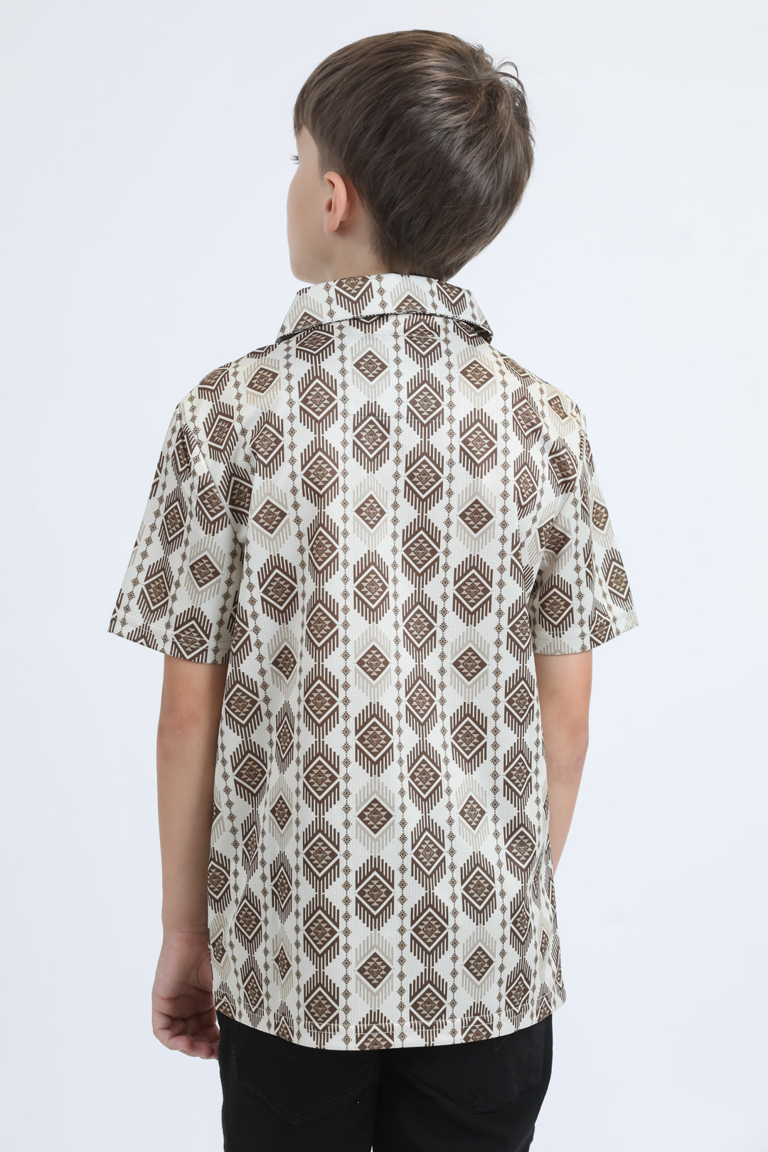 Kids Performance Fabric Modern Fit Stretch Aztec Print Beige Polo