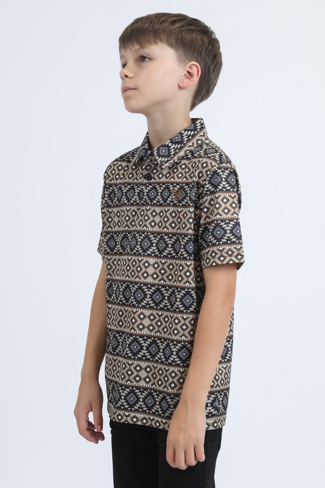Kids Performance Fabric Modern Fit Stretch Aztec Print Black Polo