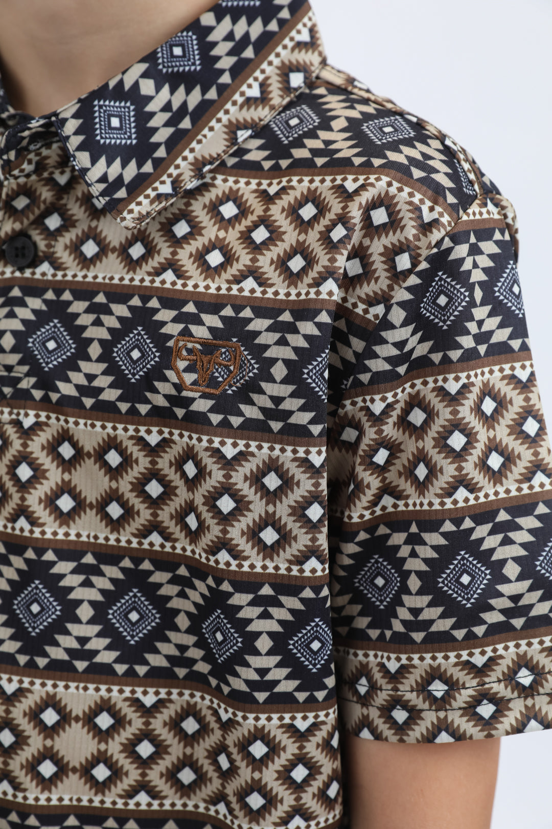 Kids Performance Fabric Modern Fit Stretch Aztec Print Black Polo