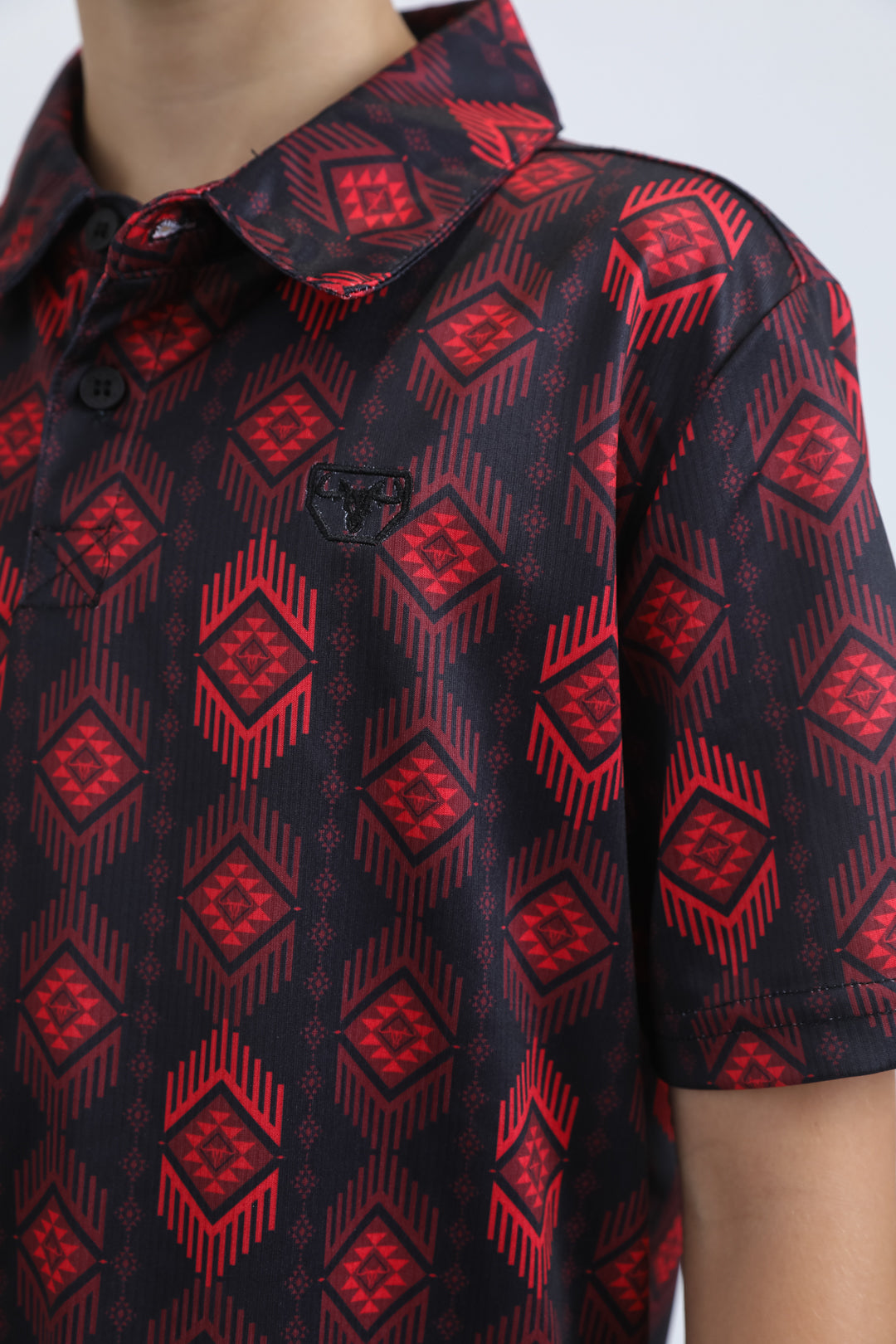 Kids Performance Fabric Modern Fit Stretch Aztec Print Black Polo
