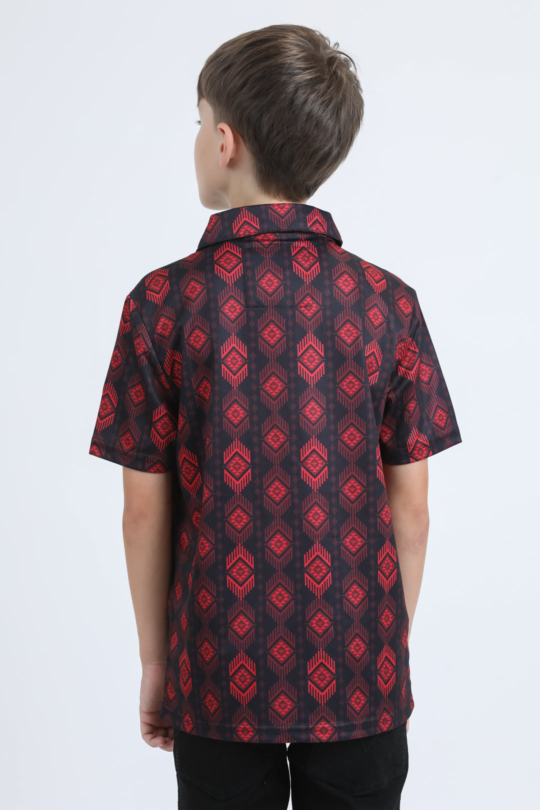 Kids Performance Fabric Modern Fit Stretch Aztec Print Black Polo
