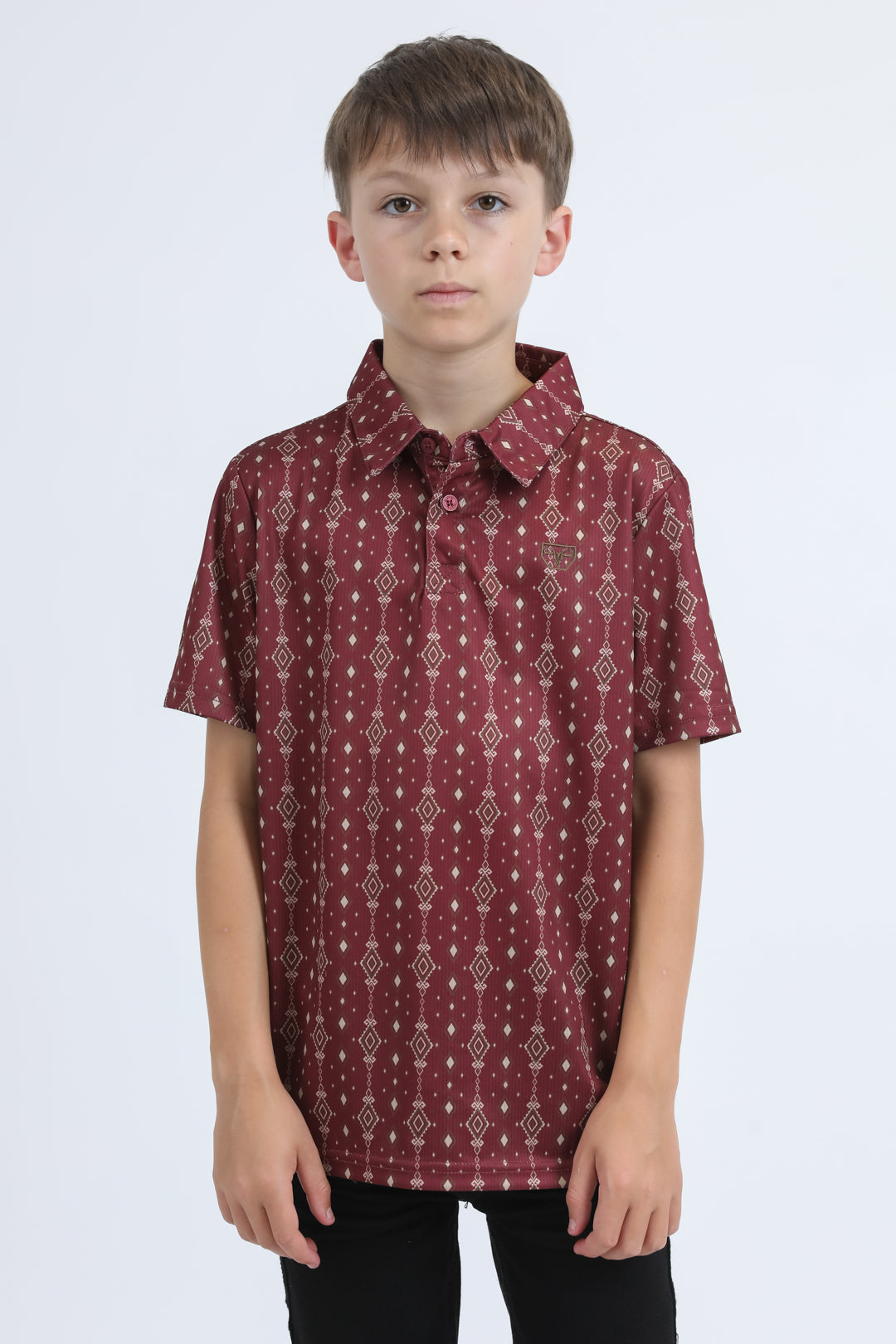 Kids Performance Fabric Modern Fit Stretch Aztec Print Red Polo