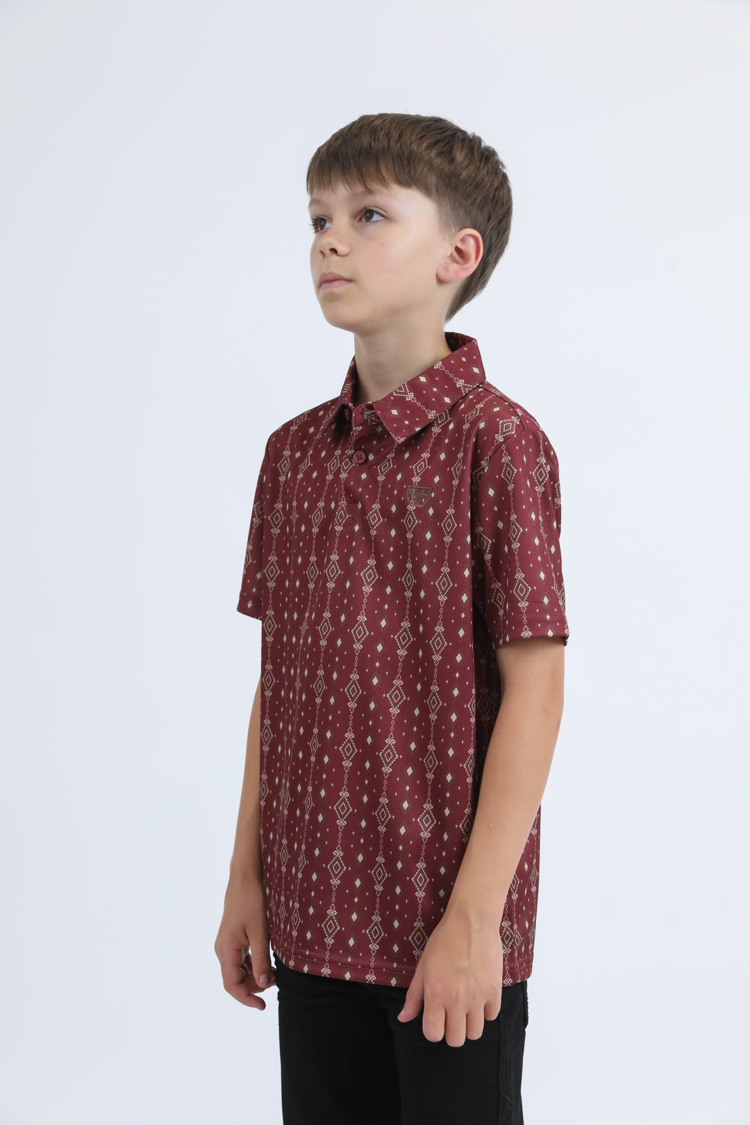 Kids Performance Fabric Modern Fit Stretch Aztec Print Red Polo