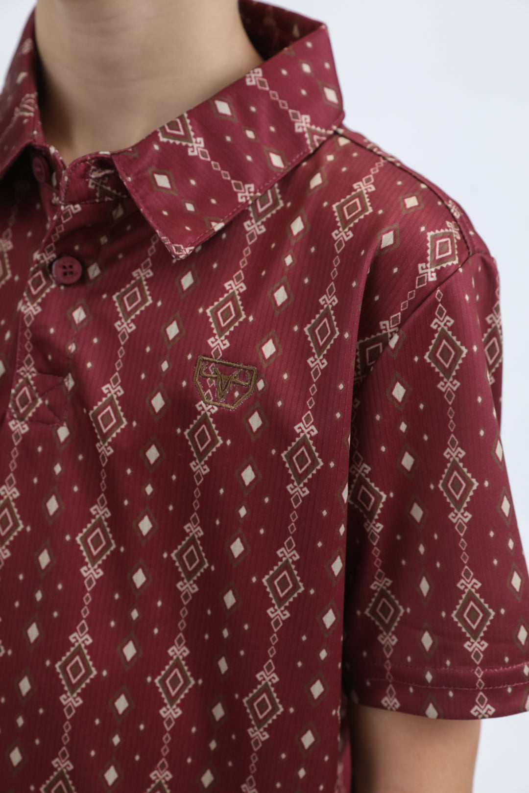 Kids Performance Fabric Modern Fit Stretch Aztec Print Red Polo