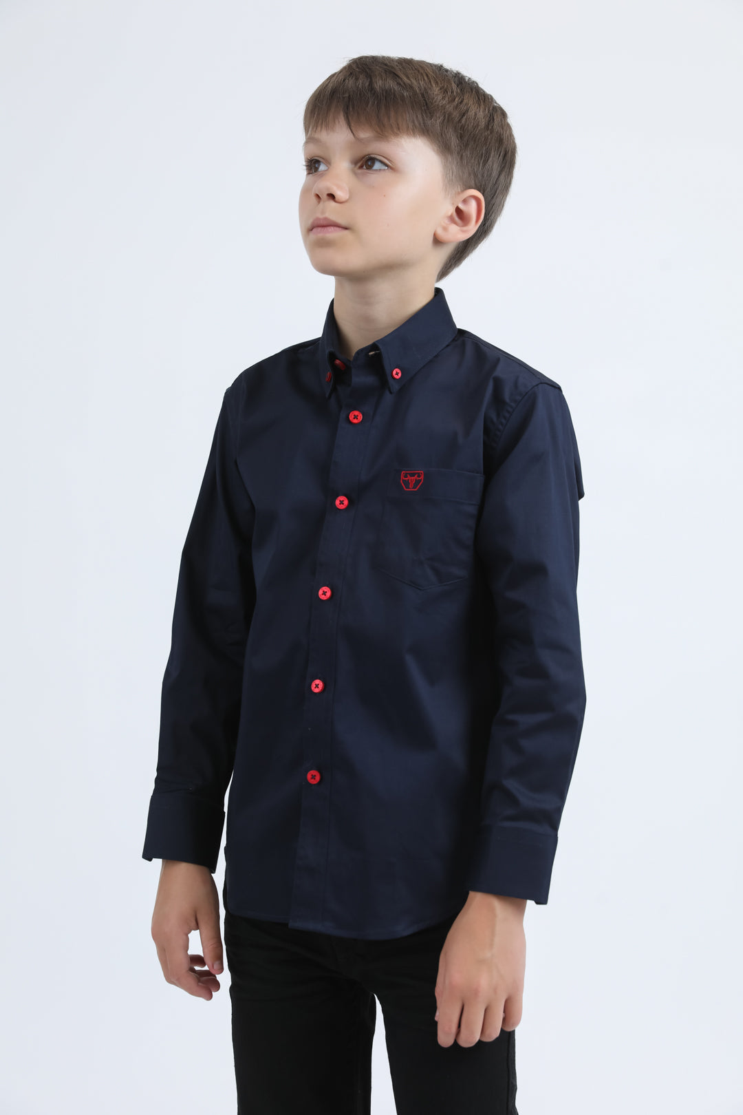 Kid´s Single Pocket Logo Modern Fit Stretch Navy Dress Shirt