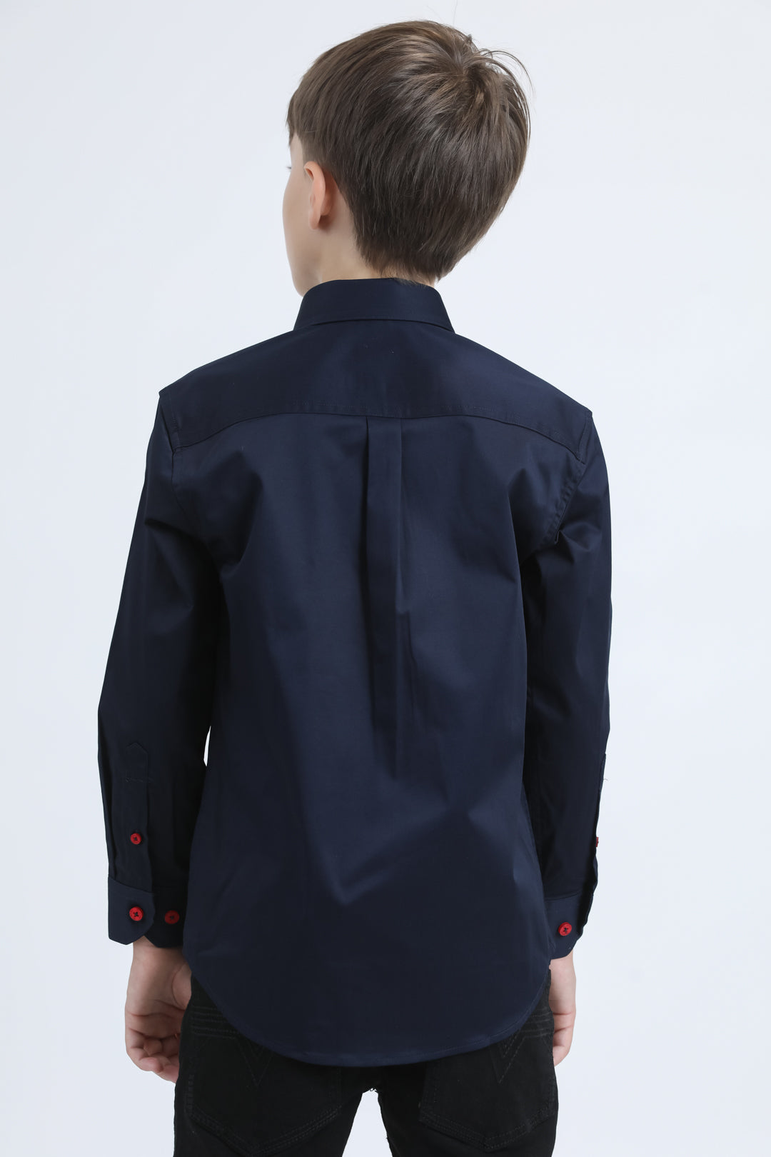 Kid´s Single Pocket Logo Modern Fit Stretch Navy Dress Shirt