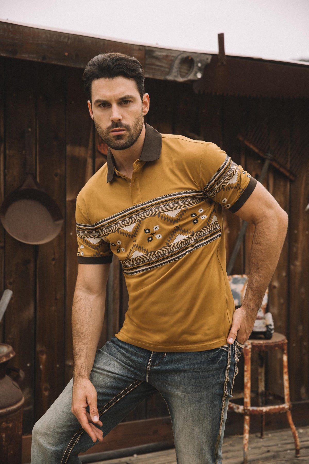 mustard aztec panoramic polo front platini