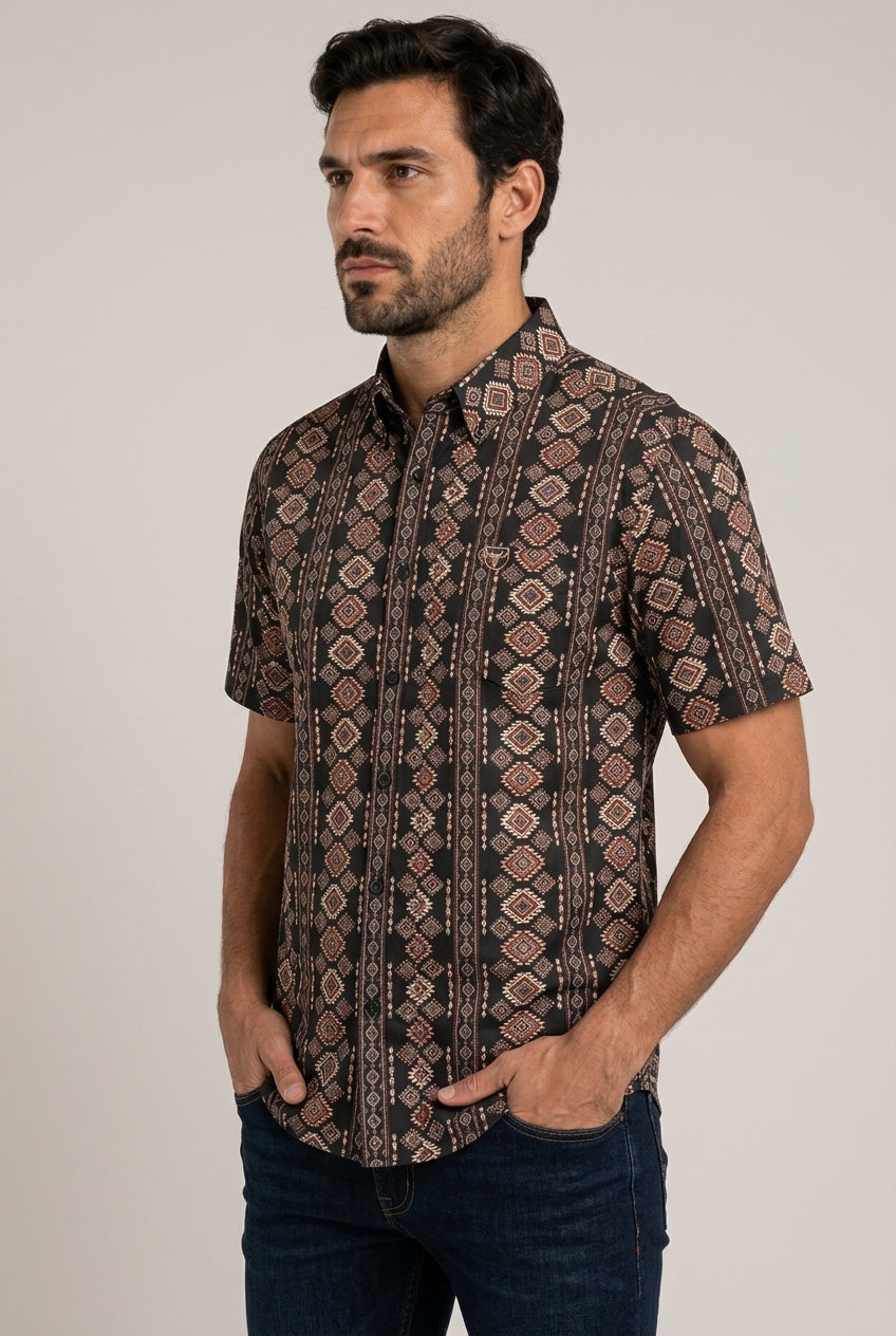 black aztec stripe short sleeve shirt men platini side