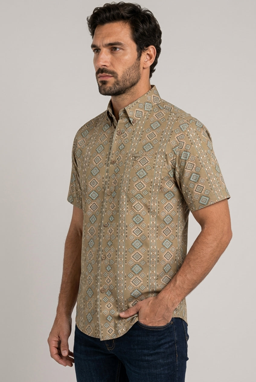 khaki aztec stripe short sleeve shirt men platini side