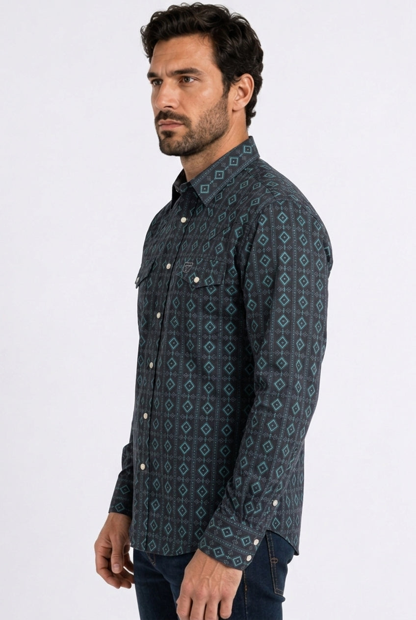 black aztec stripe western shirt men platini detail