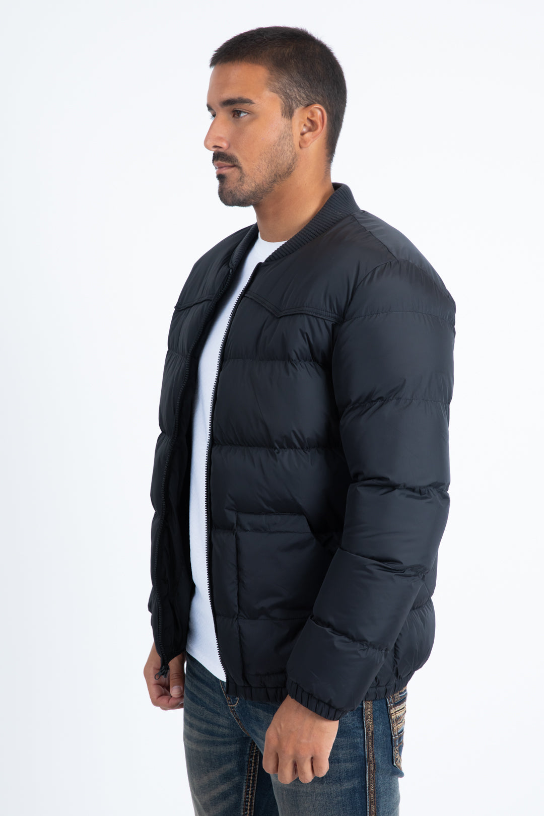 Mens Black Bubble Jacket with Rib Collar & Cuffs