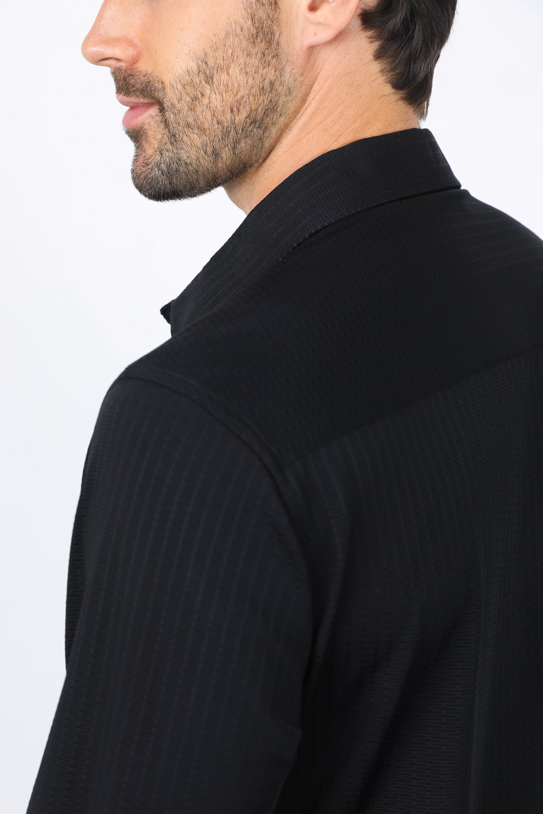 black modern fit stretch dress shirt men platini back