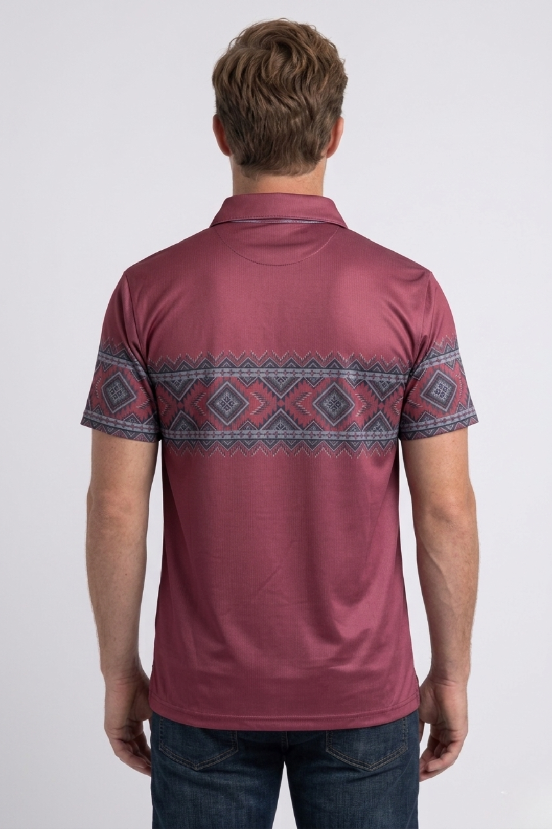 burgundy aztec band performance polo men platini close-up