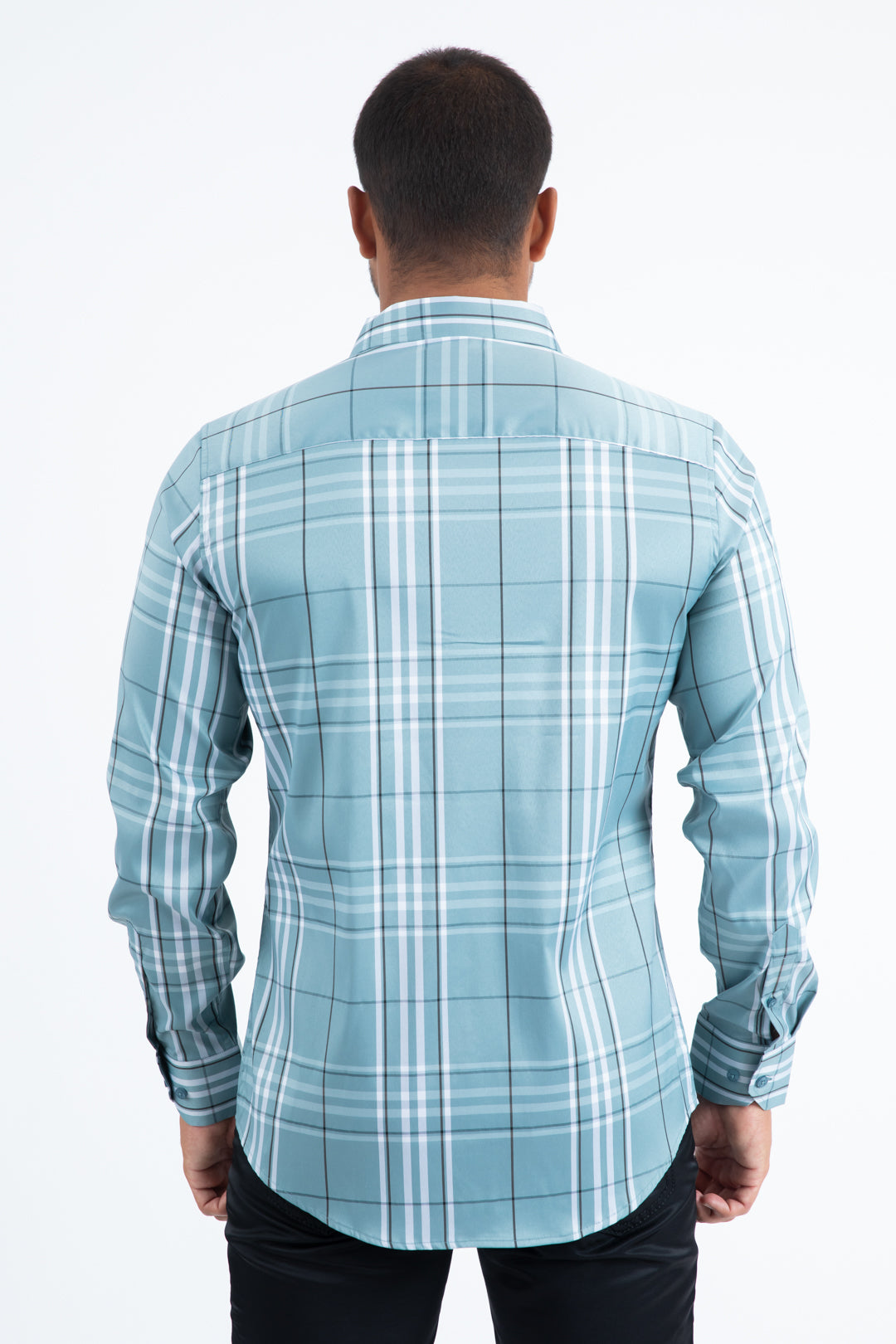 blue windowpane check long sleeve shirt men platini detail-2