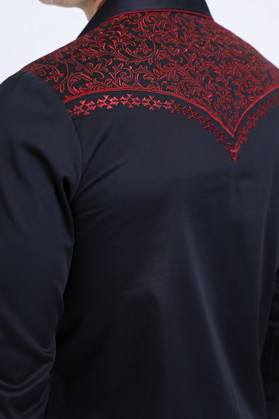 navy tapestry embroidery long sleeve shirt men platini detail-3