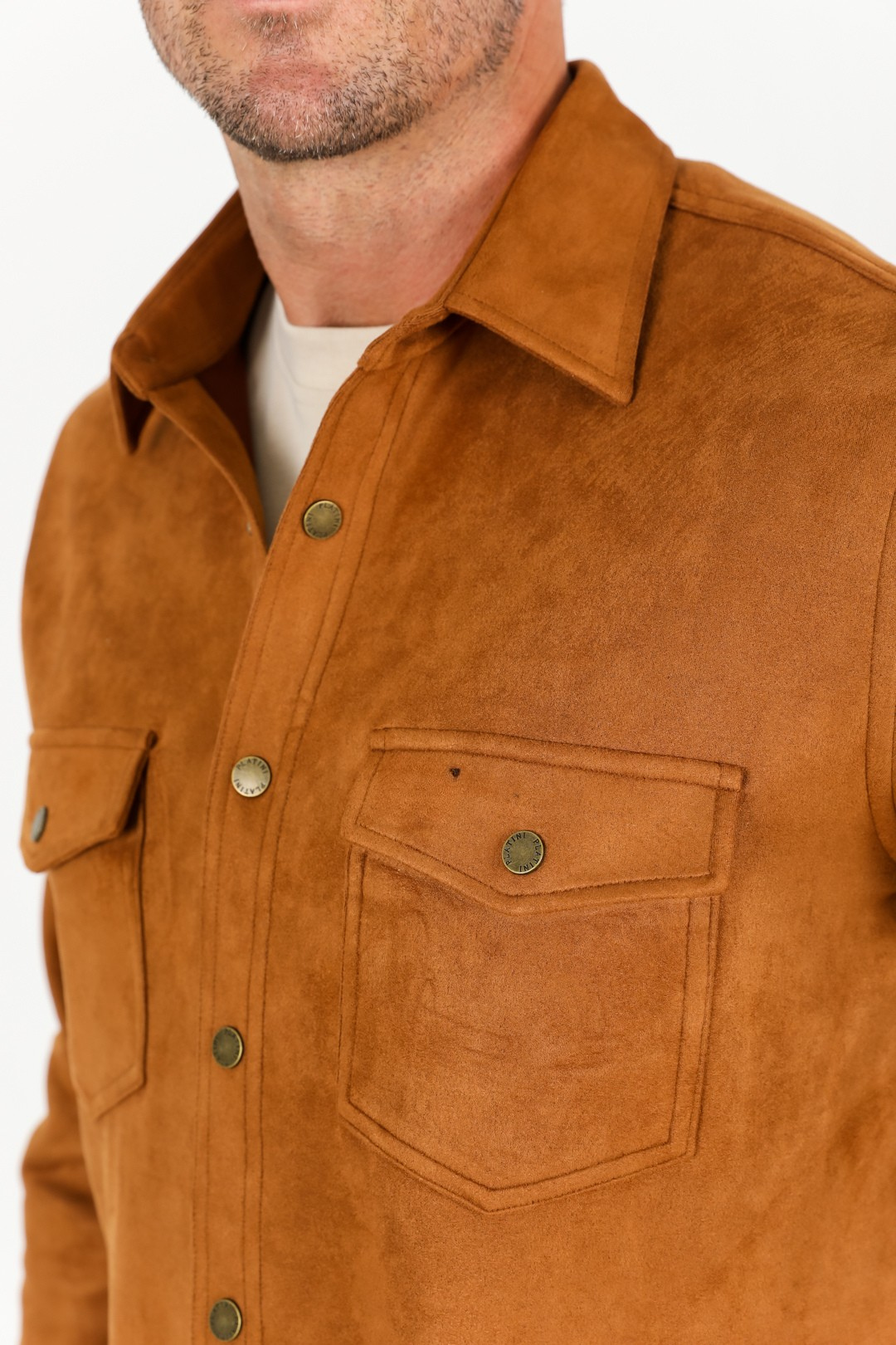 Men's Camel Faux Suede Overshirt