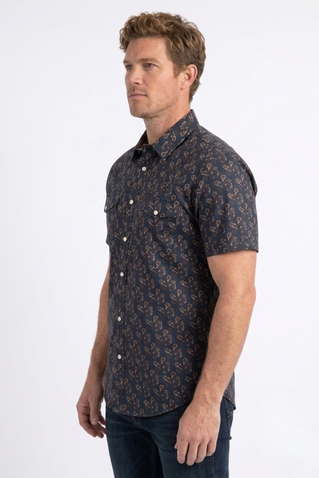navy floral short sleeve shirt men platini detail