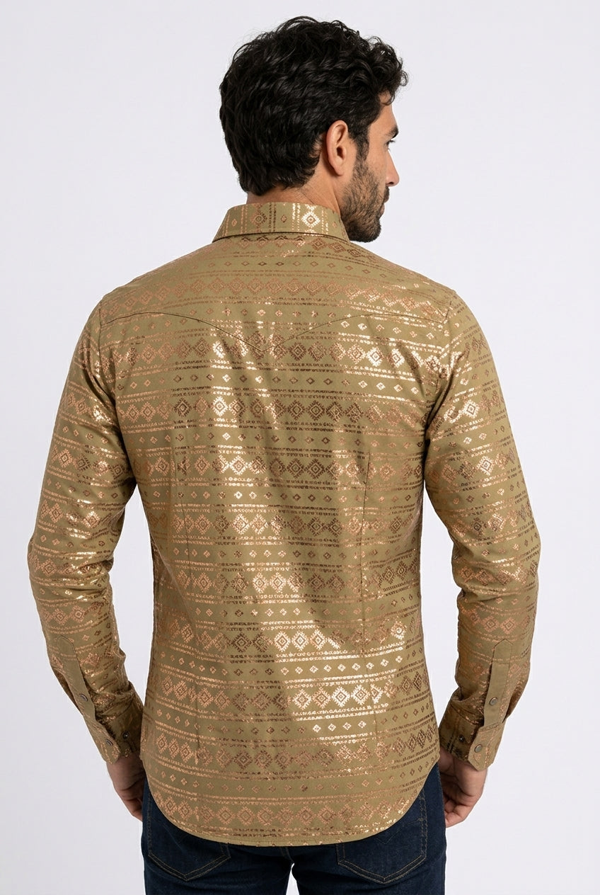 khaki foil western shirt men platini back