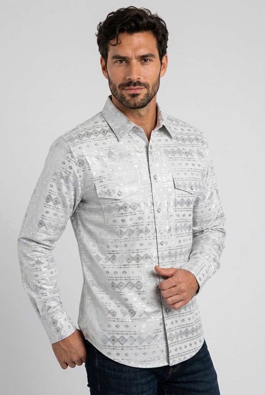 white foil western shirt men platini side