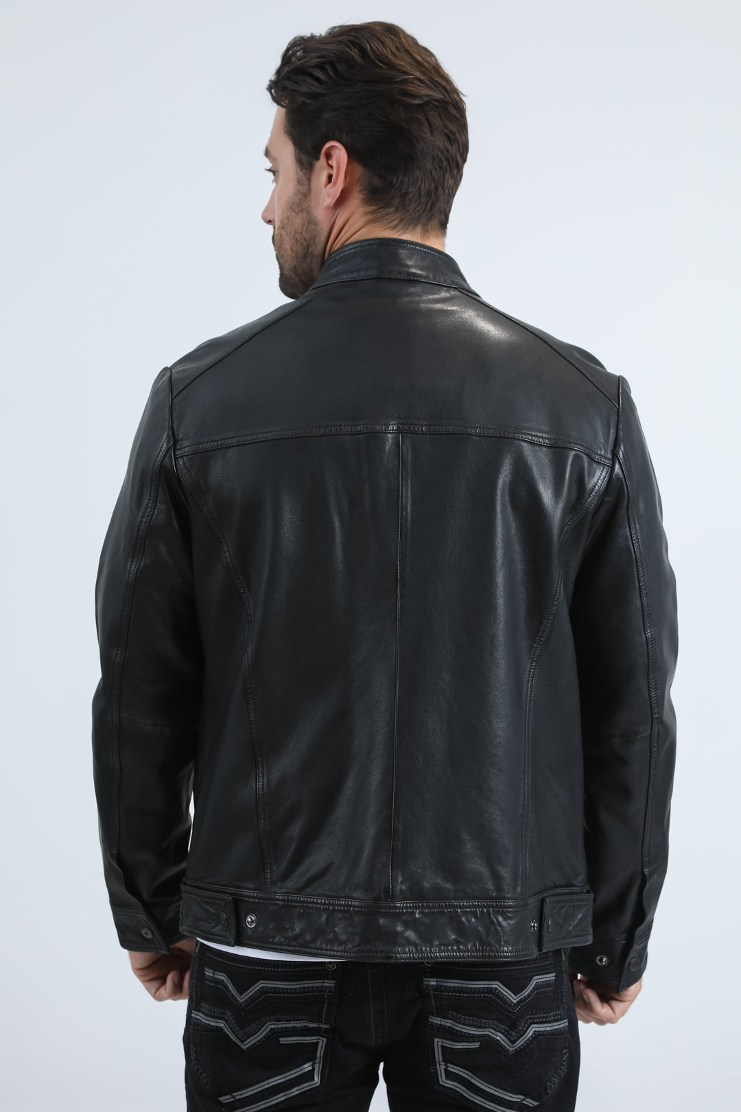 Men's Genuine Leather Perforated Jacket - Black Biker Racer
