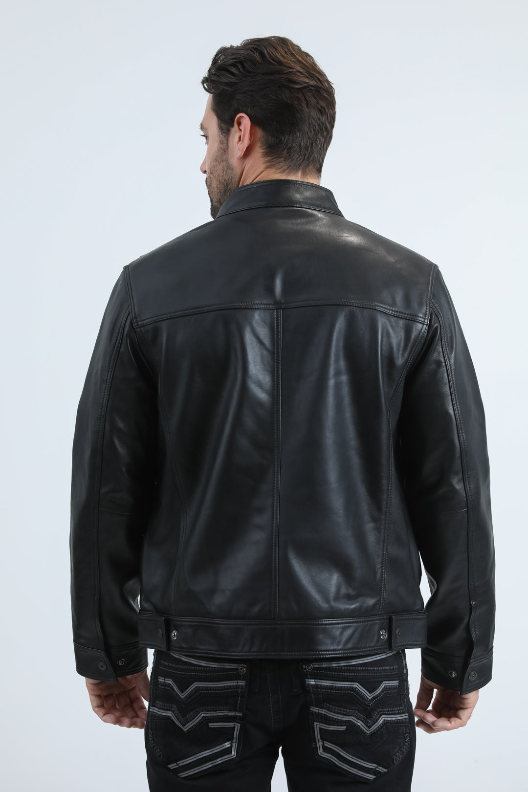 Men's Genuine Leather Perforated Jacket - Black Biker Style