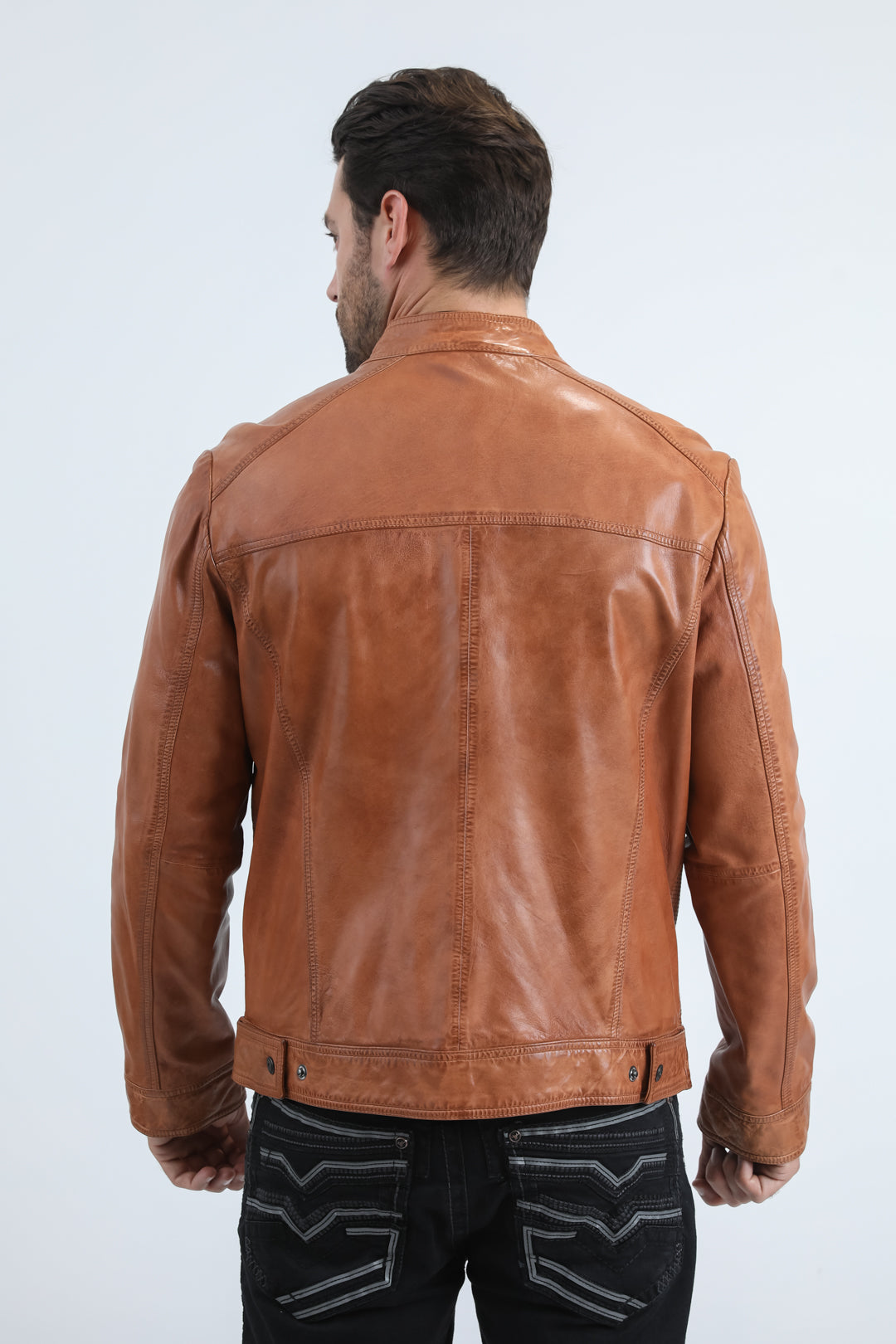Men's Genuine Leather Perforated Jacket - Degas Biker Style
