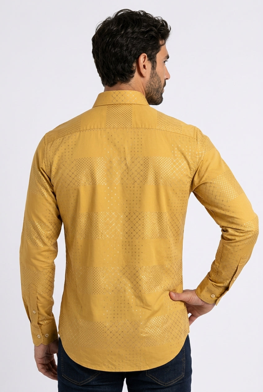 mustard geometric patchwork foil shirt men platini back