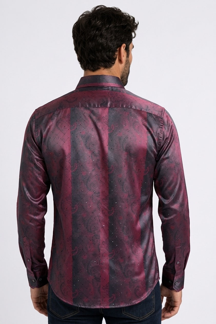 burgundy gradient paisley foil shirt men platini side