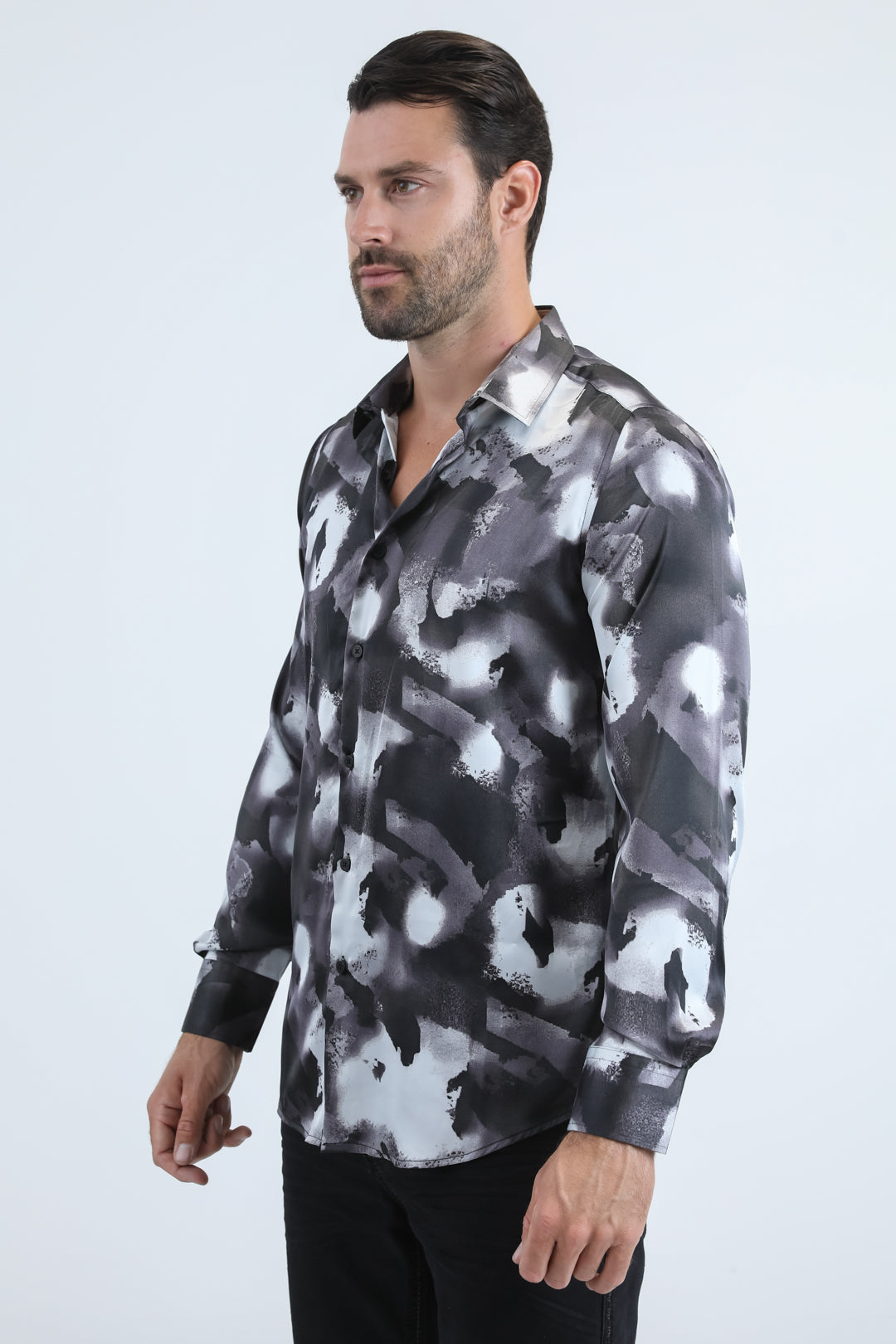 black abstract jacquard shirt men platini back