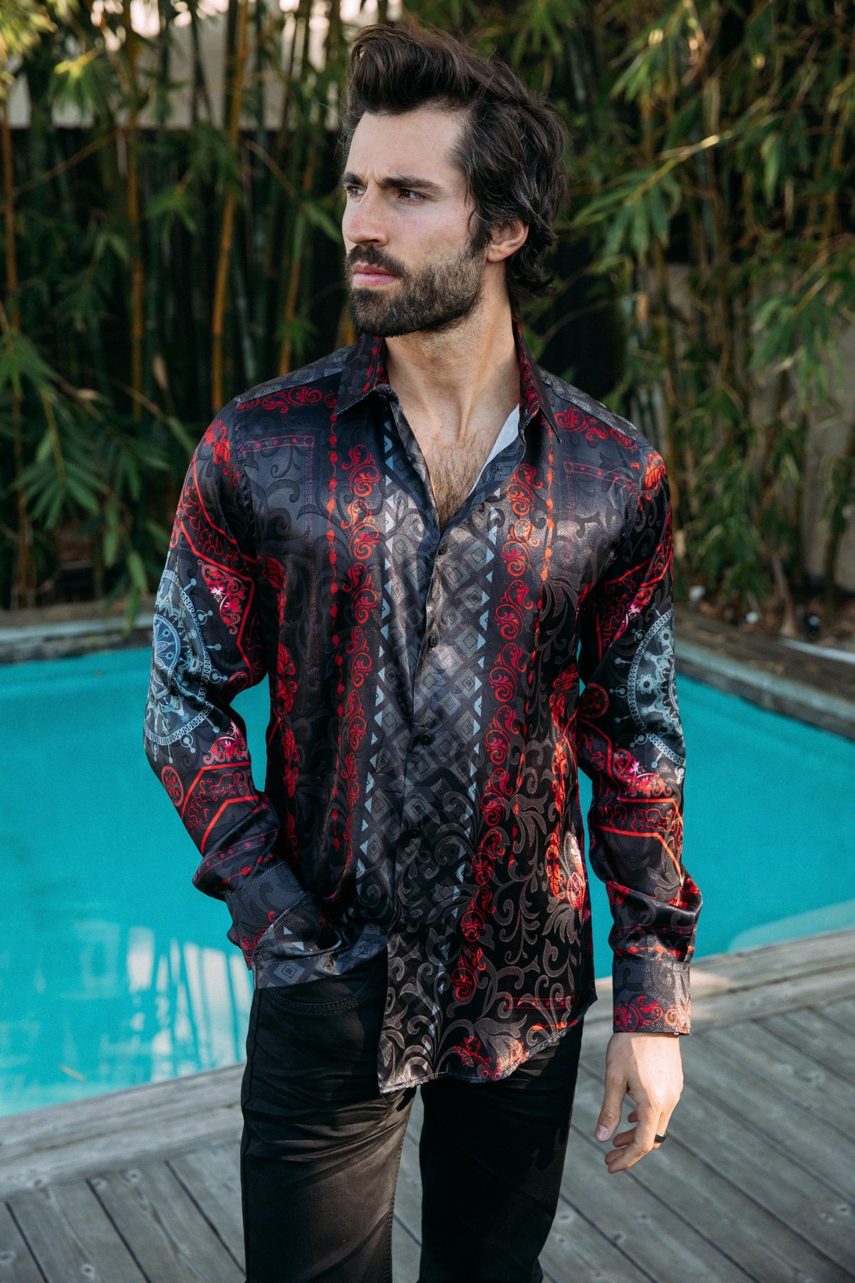 black geometric baroque panel shirt men platini detail-2
