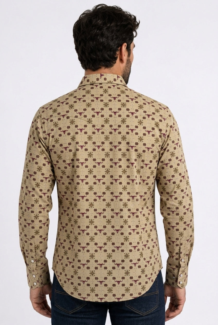 khaki longhorn medallion western shirt men platini detail