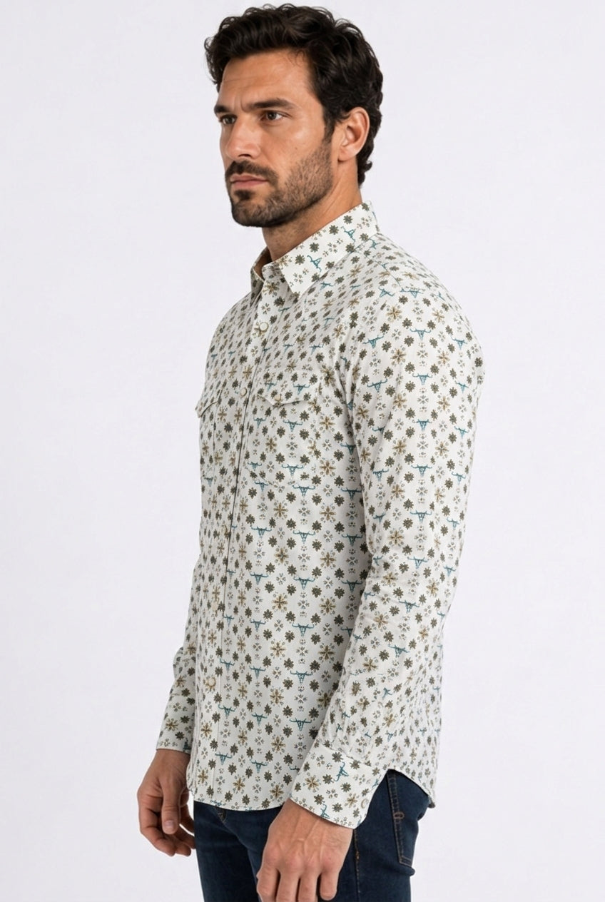 white longhorn medallion western shirt men platini detail