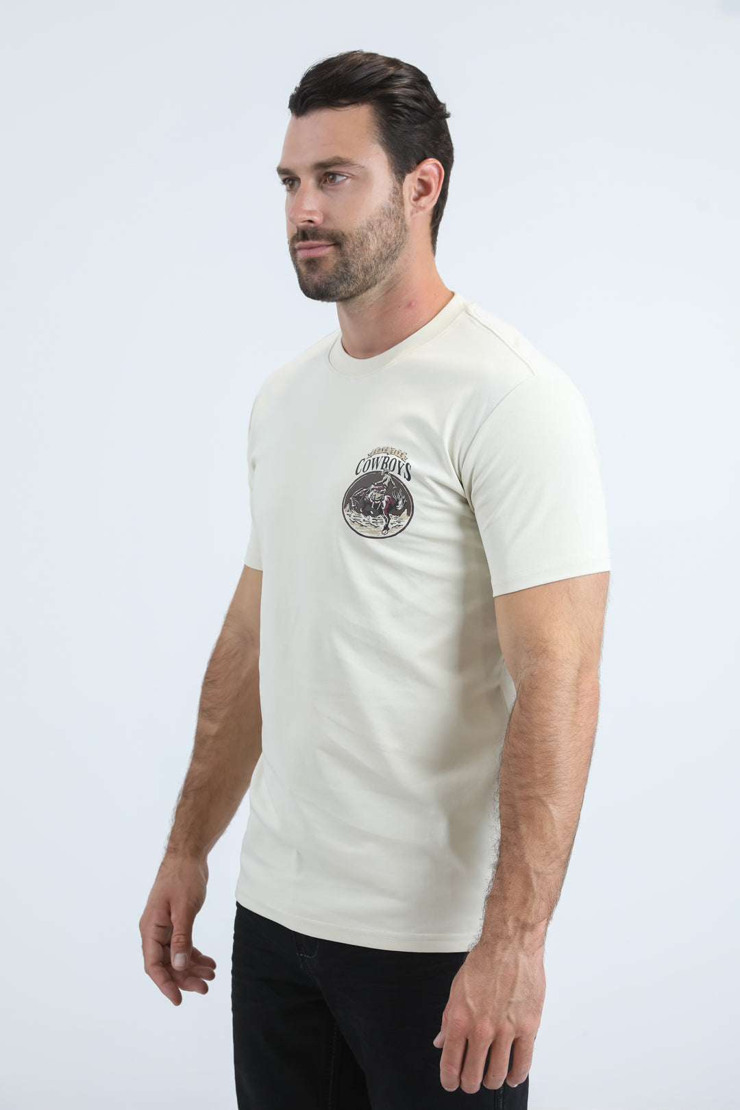 Mens Modern Fit Cotton Stretch Beige T-Shirt