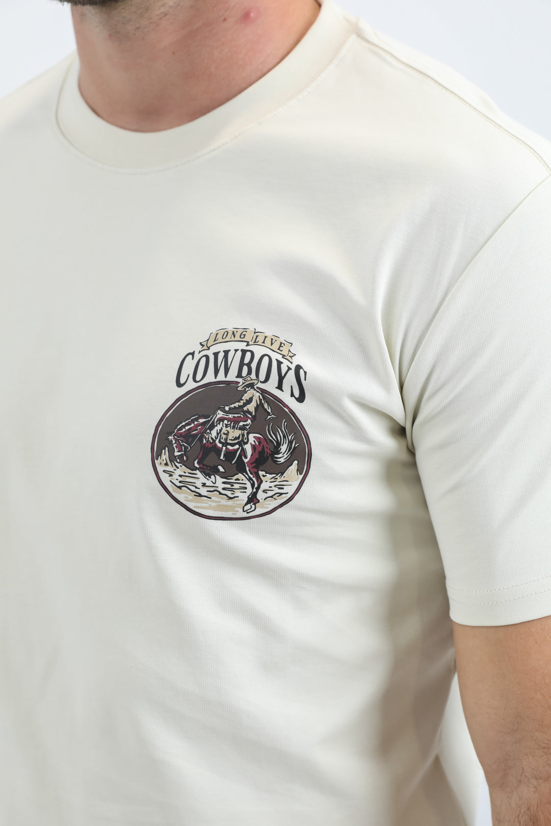 Mens Modern Fit Cotton Stretch Beige T-Shirt