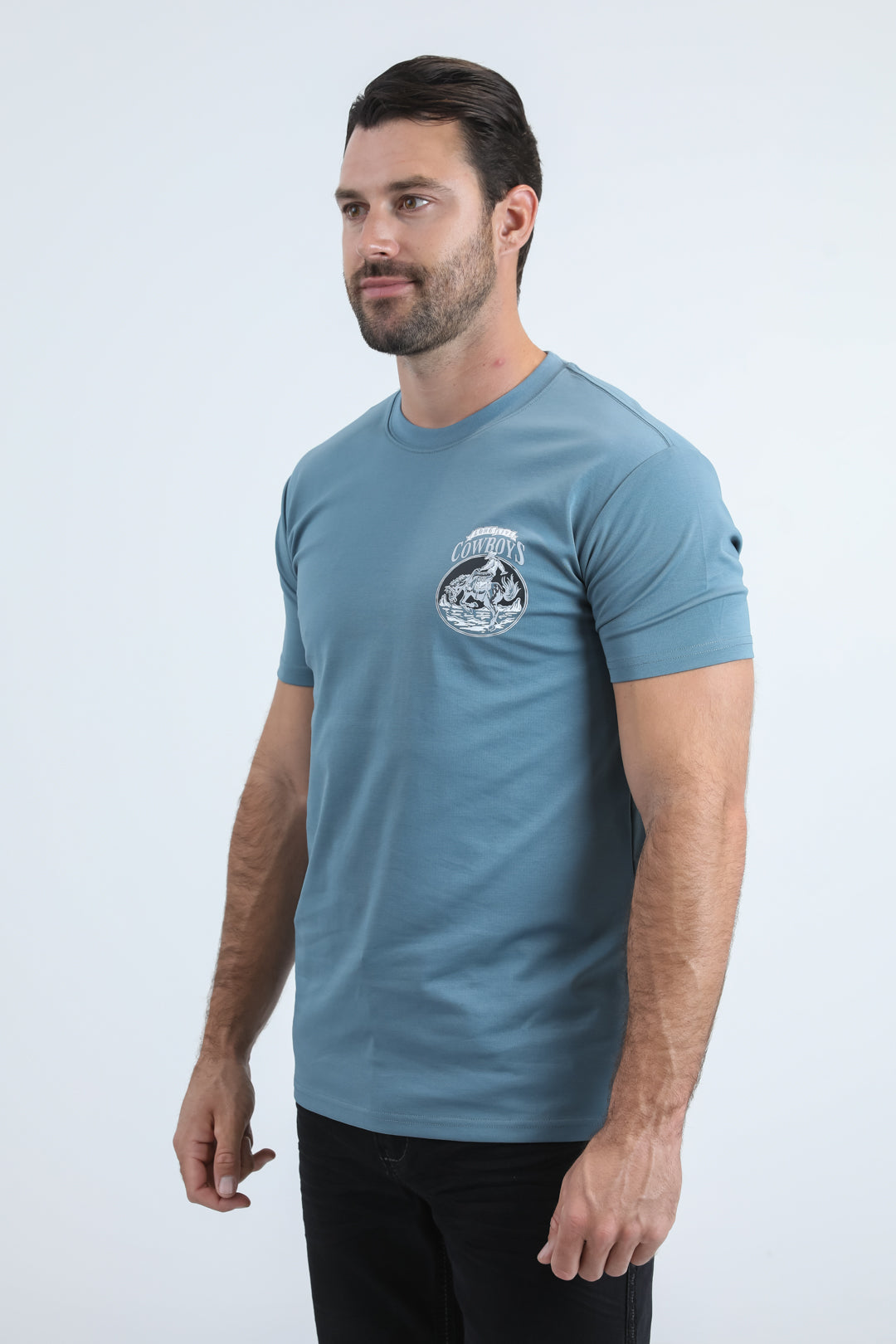 Mens Modern Fit Cotton Stretch Blue T-Shirt