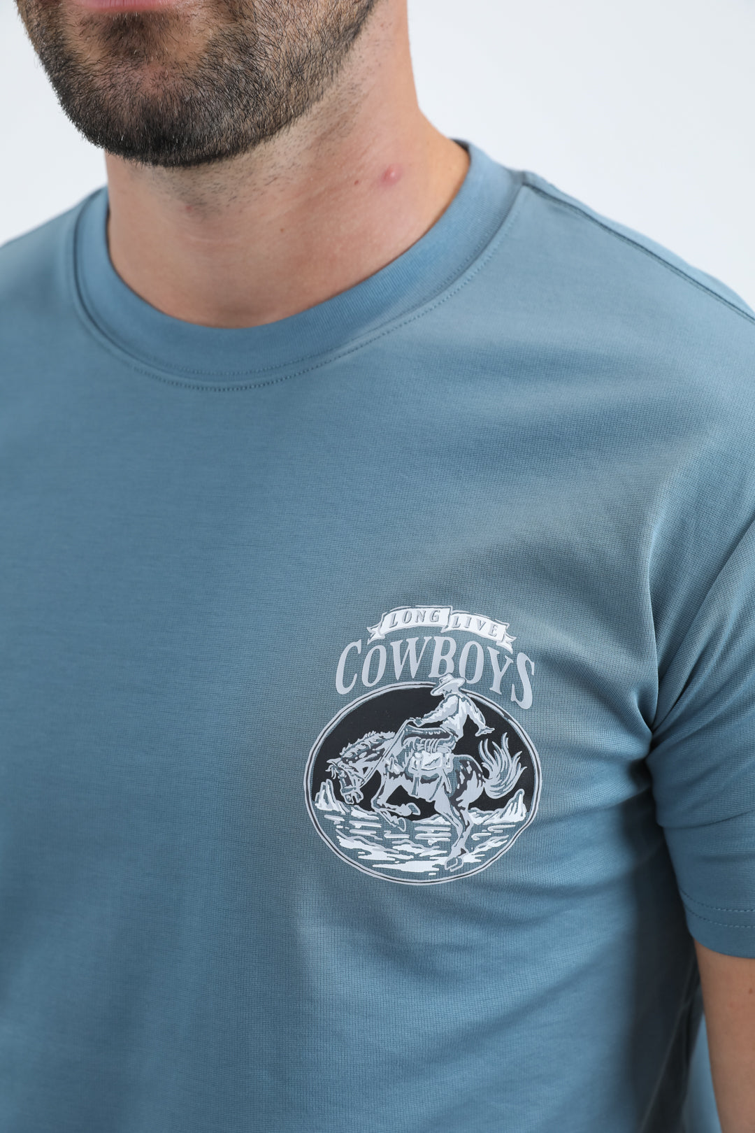 Mens Modern Fit Cotton Stretch Blue T-Shirt