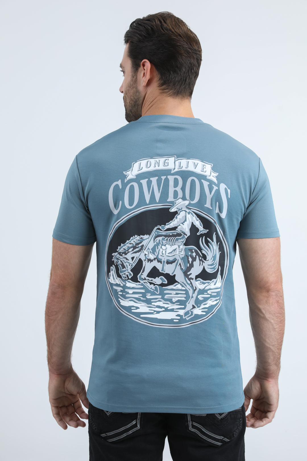 Mens Modern Fit Cotton Stretch Blue T-Shirt