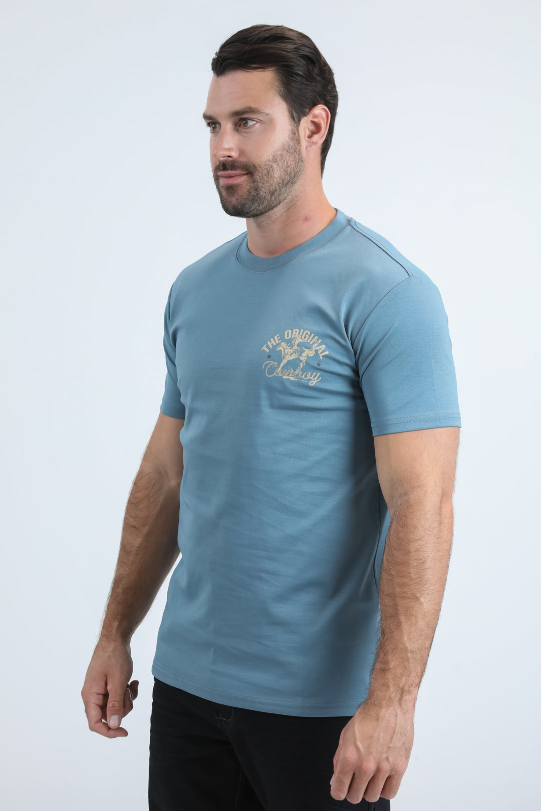 Mens Modern Fit Cotton Stretch Blue T-Shirt
