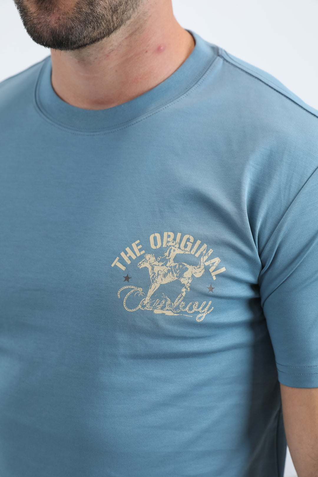 Mens Modern Fit Cotton Stretch Blue T-Shirt