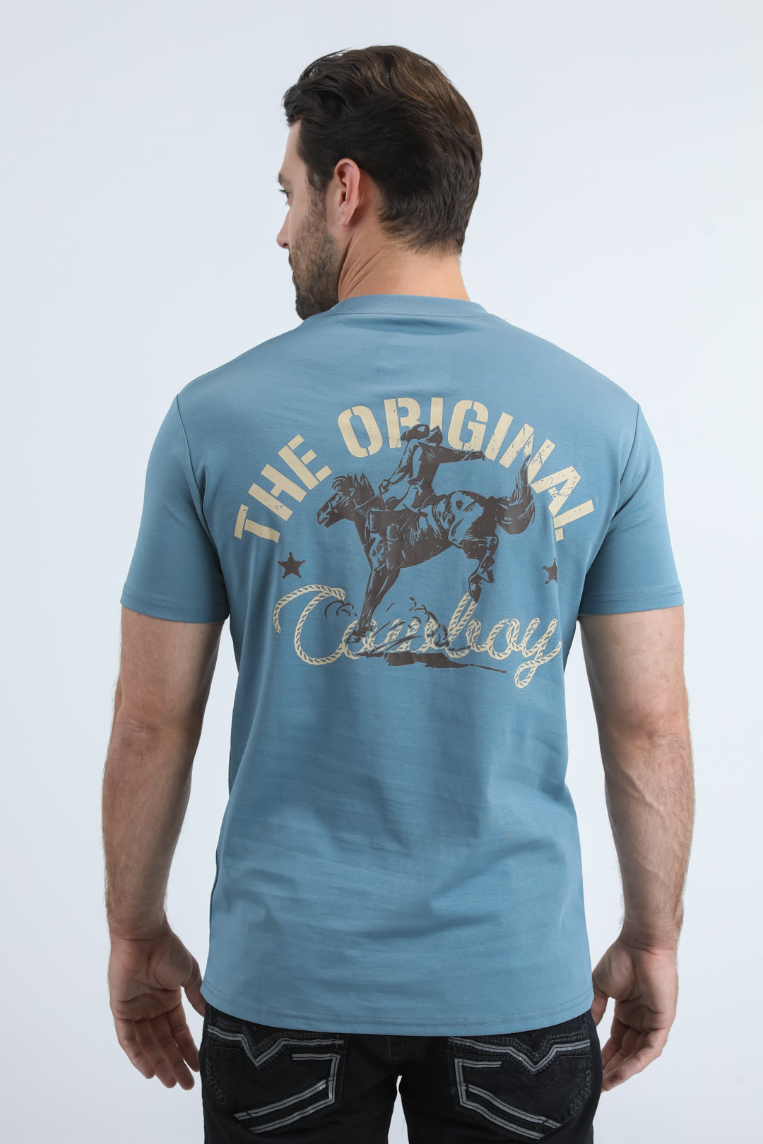 Mens Modern Fit Cotton Stretch Blue T-Shirt