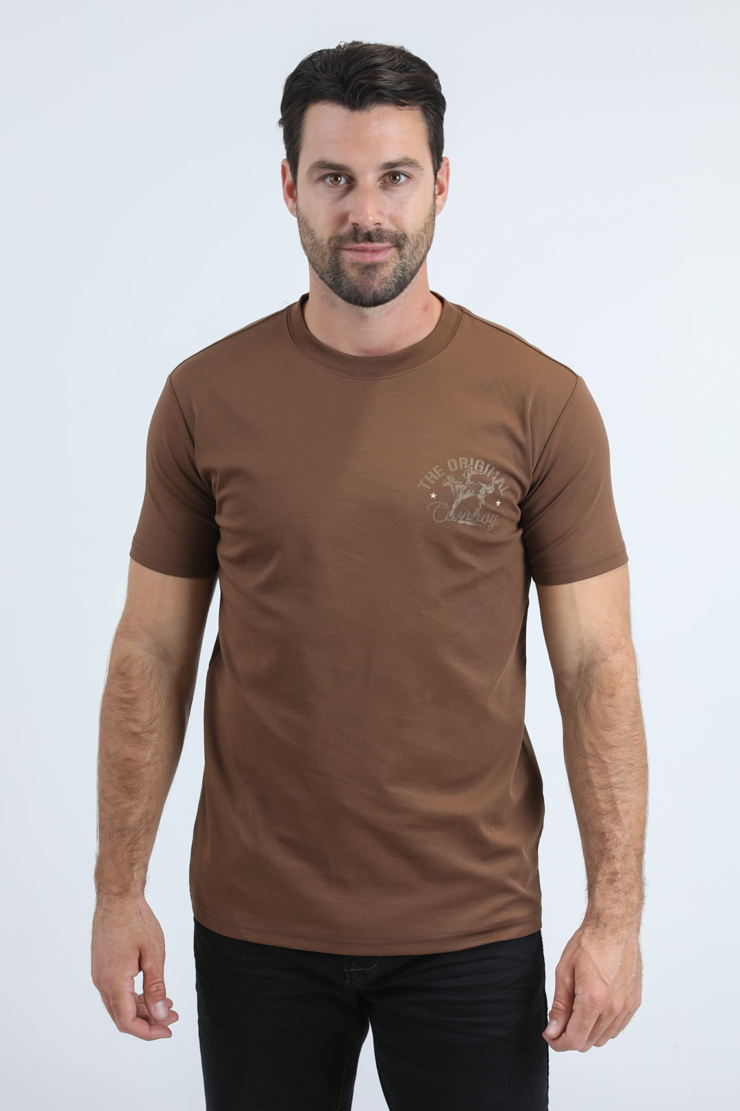 Mens Modern Fit Cotton Stretch Brown T-Shirt