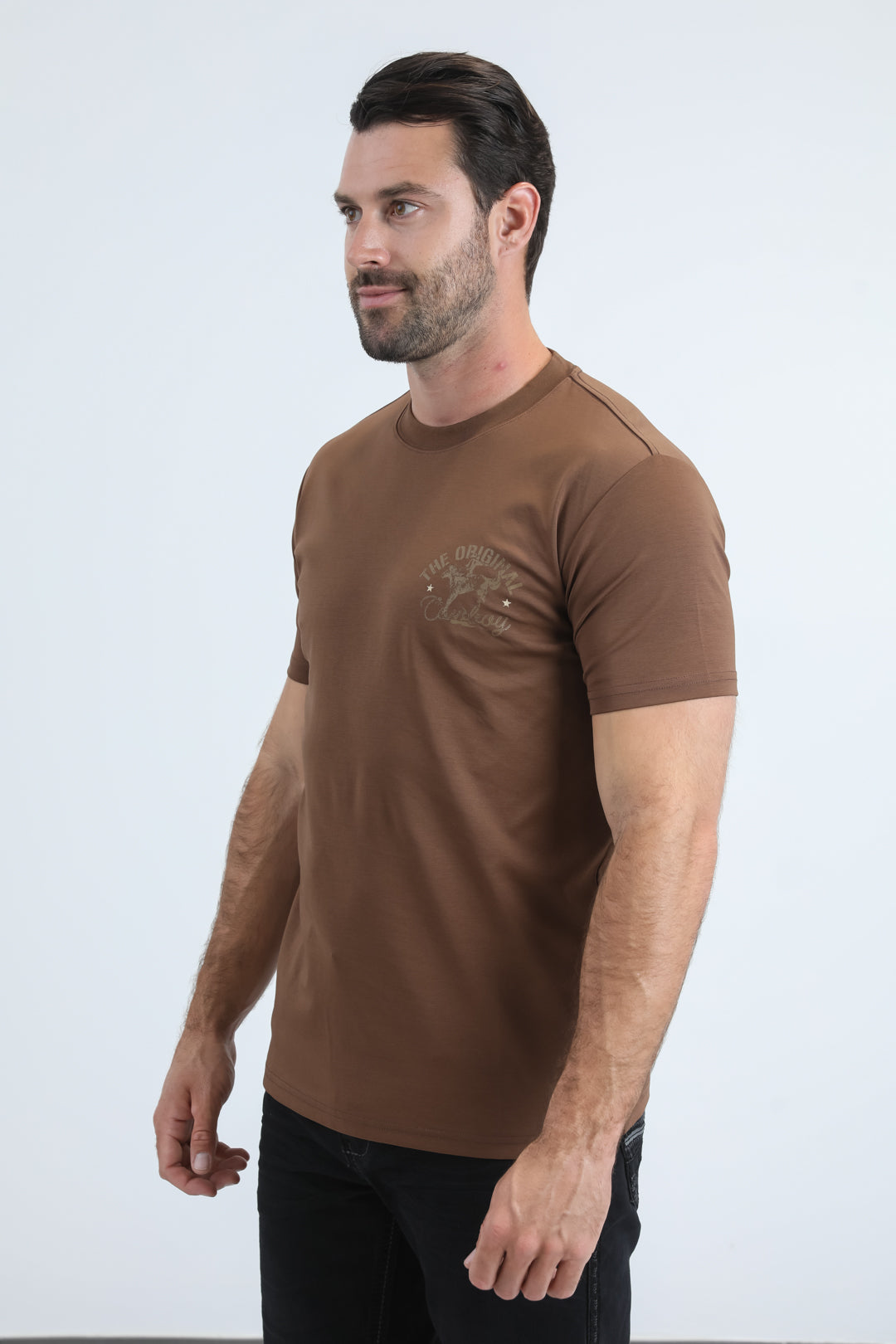 Mens Modern Fit Cotton Stretch Brown T-Shirt