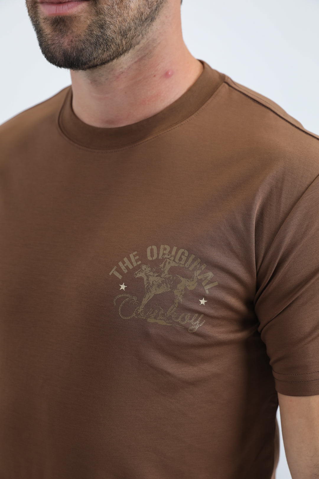 Mens Modern Fit Cotton Stretch Brown T-Shirt