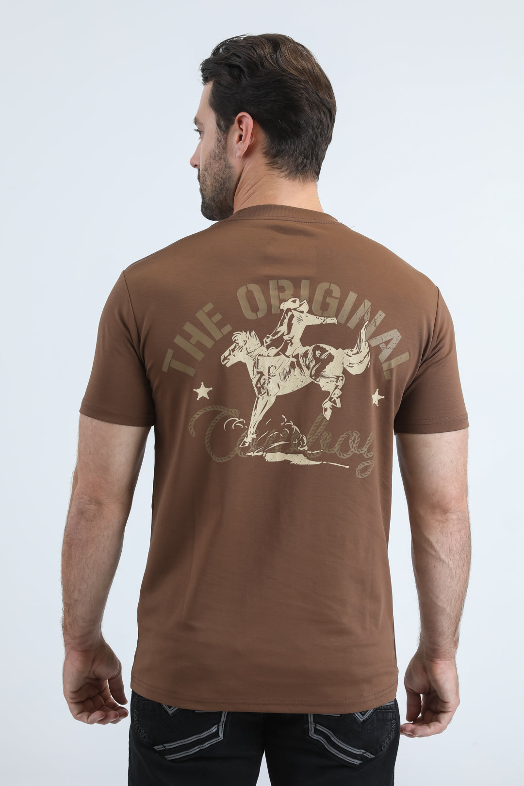 Mens Modern Fit Cotton Stretch Brown T-Shirt