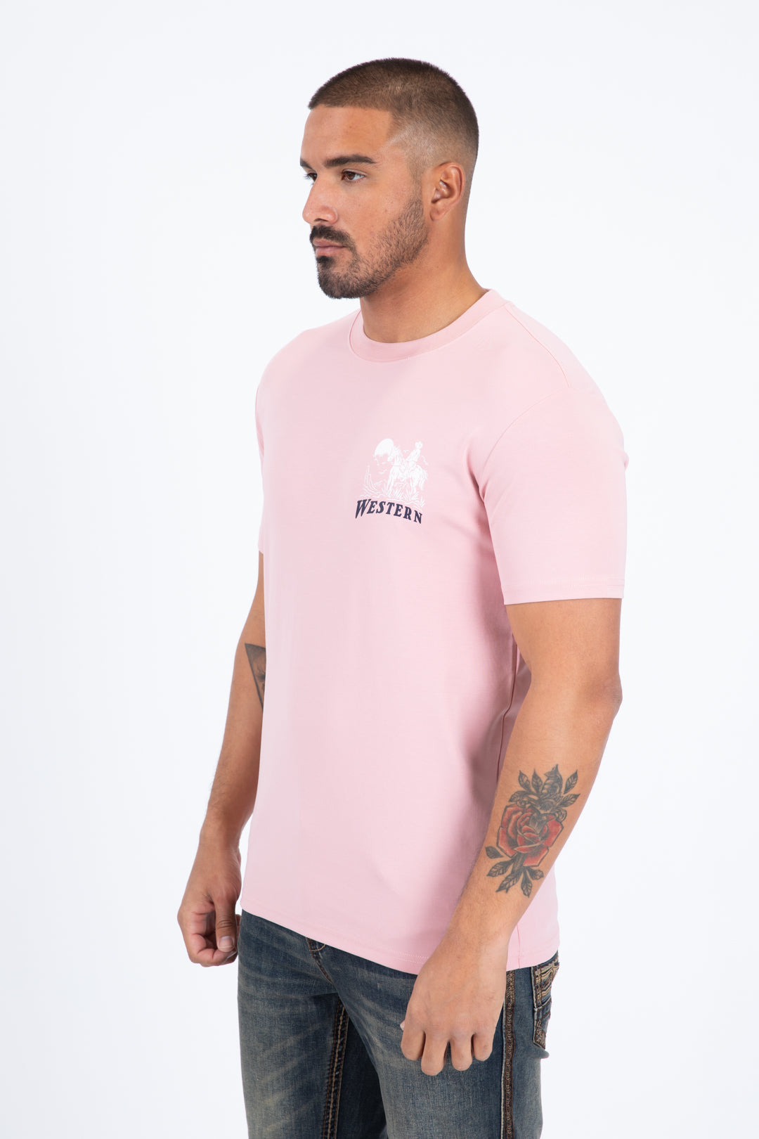 pink western cowboy rider tee men platini back