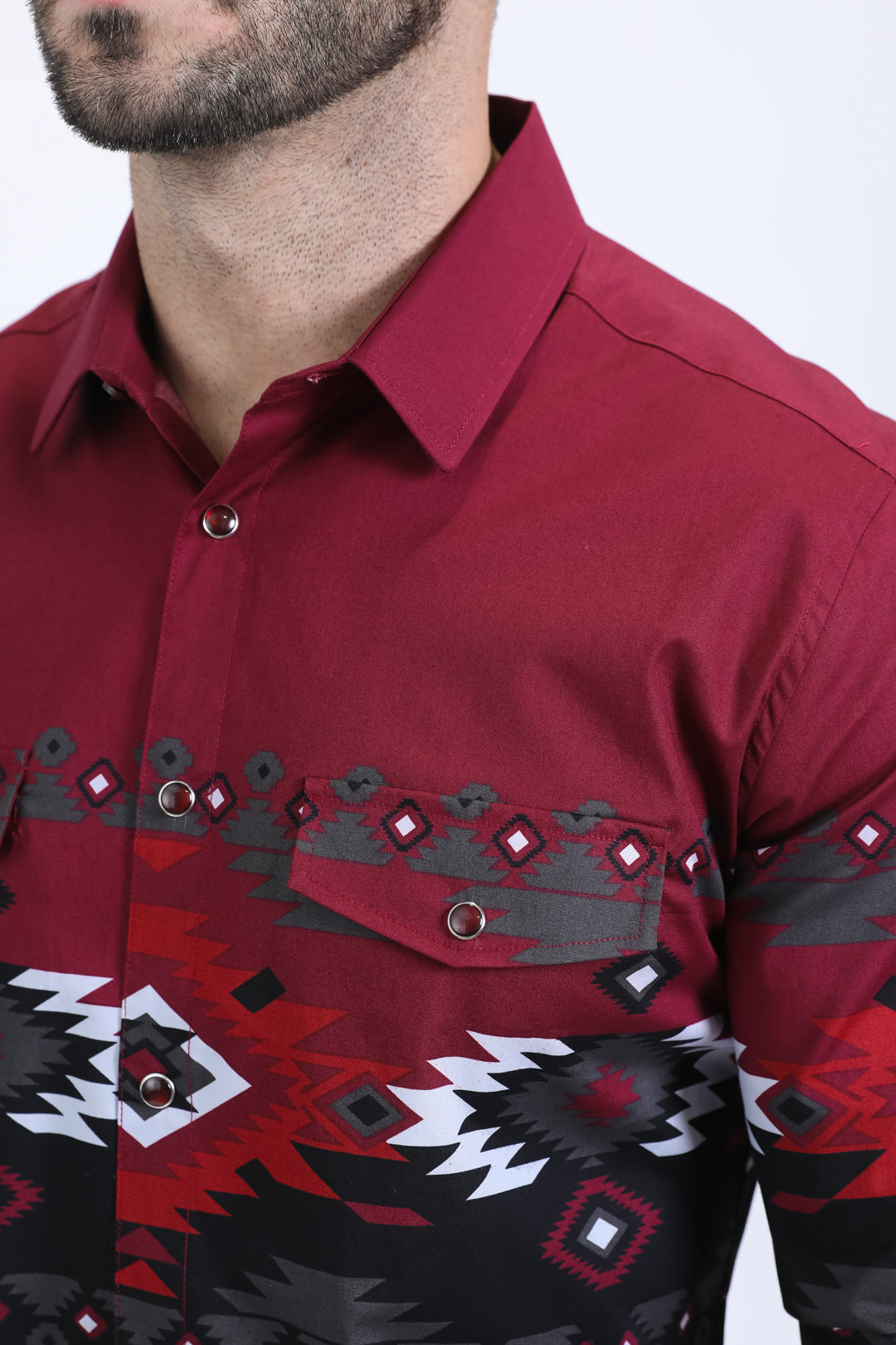 Men's Modern Fit Cotton Stretch Rodeo Panoramic Print Black Shirt