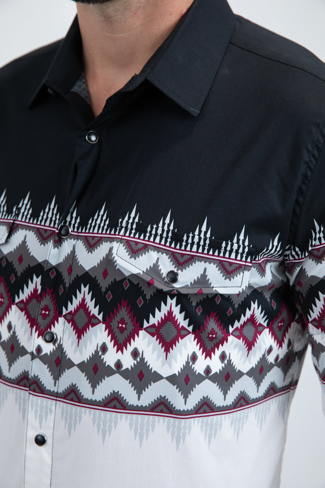 Men's Modern Fit Cotton Stretch Rodeo Panoramic Print White Shirt