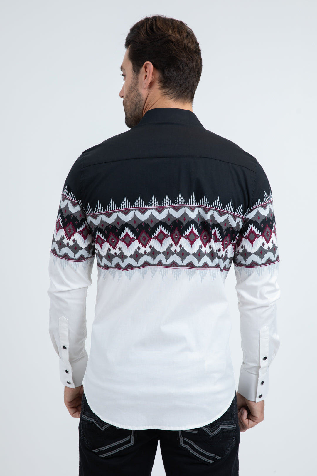 Men's Modern Fit Cotton Stretch Rodeo Panoramic Print White Shirt