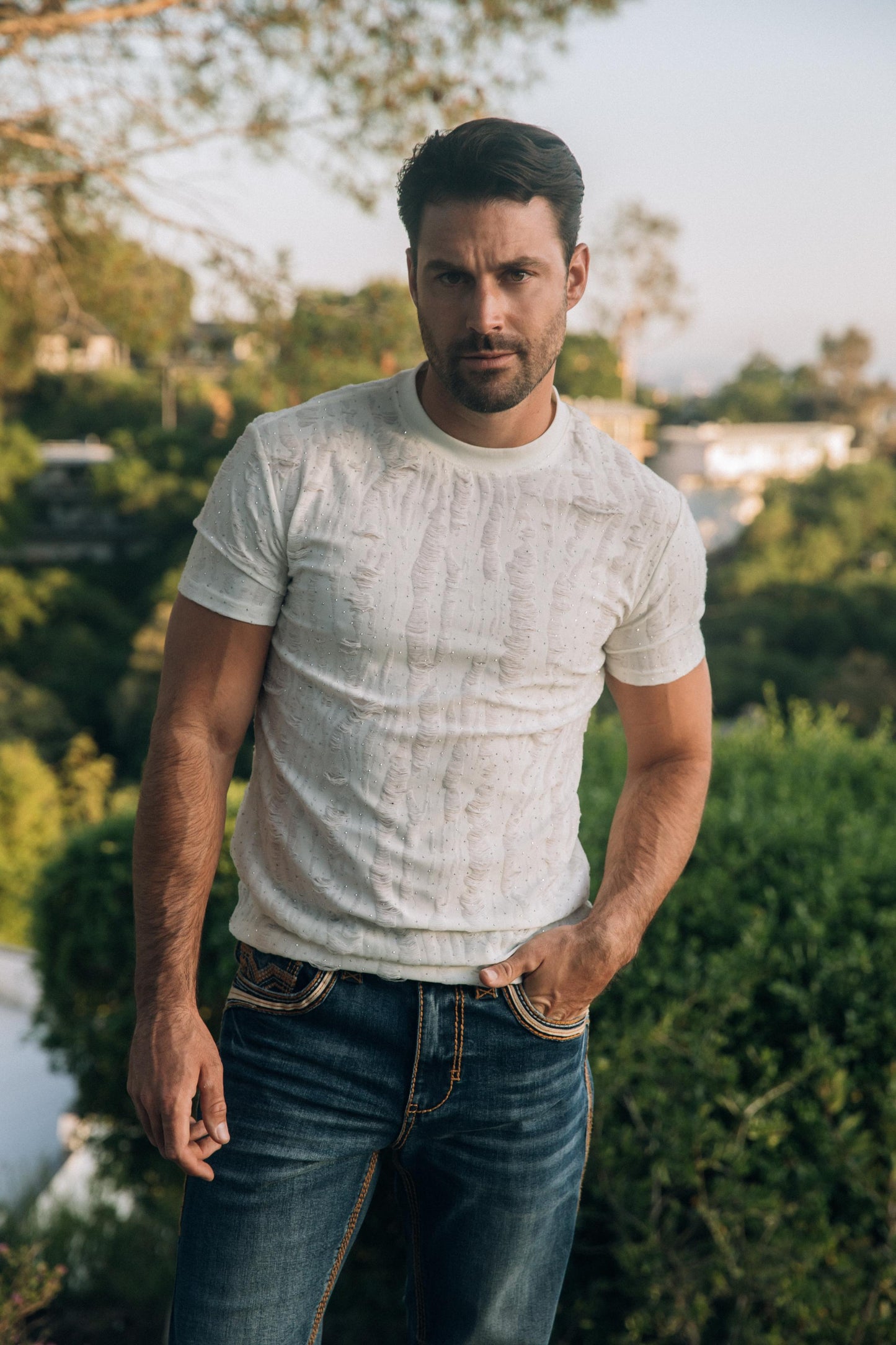 Mens Modern Fit Cotton Stretch White T-Shirt